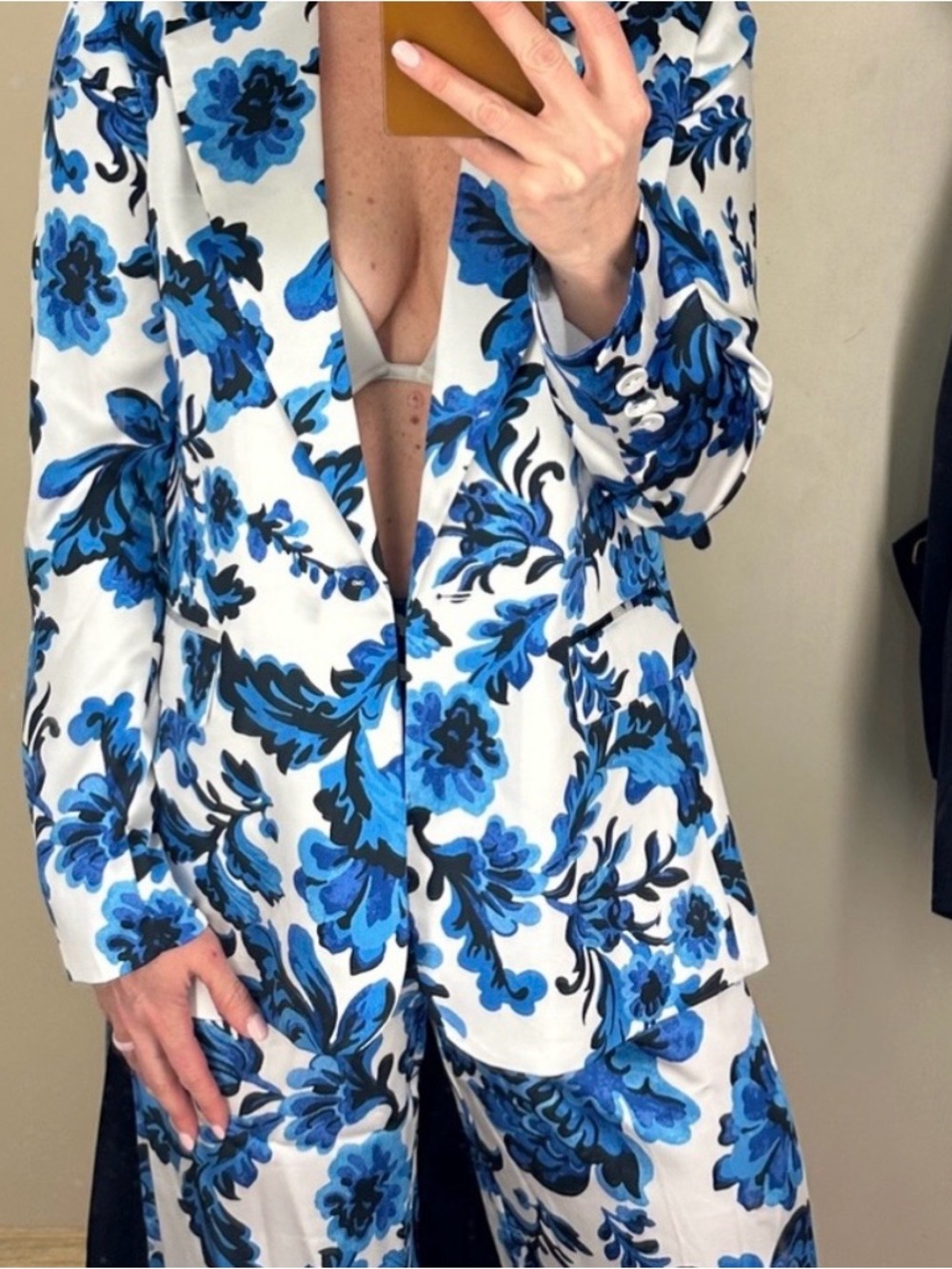 Christian Lacroix Blue and White Floral Satin Pant